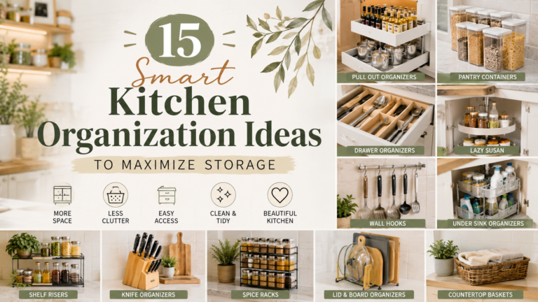15 smart kitchen organization ideas with pantry storage, pull-out cabinet organizers, and modern kitchen storage solutions